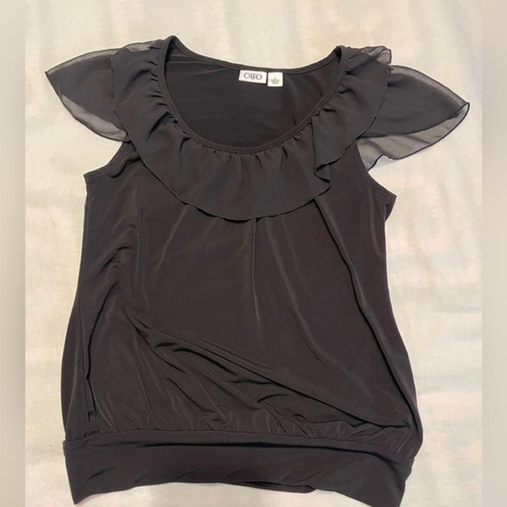 Black shoulder ruffle blouse